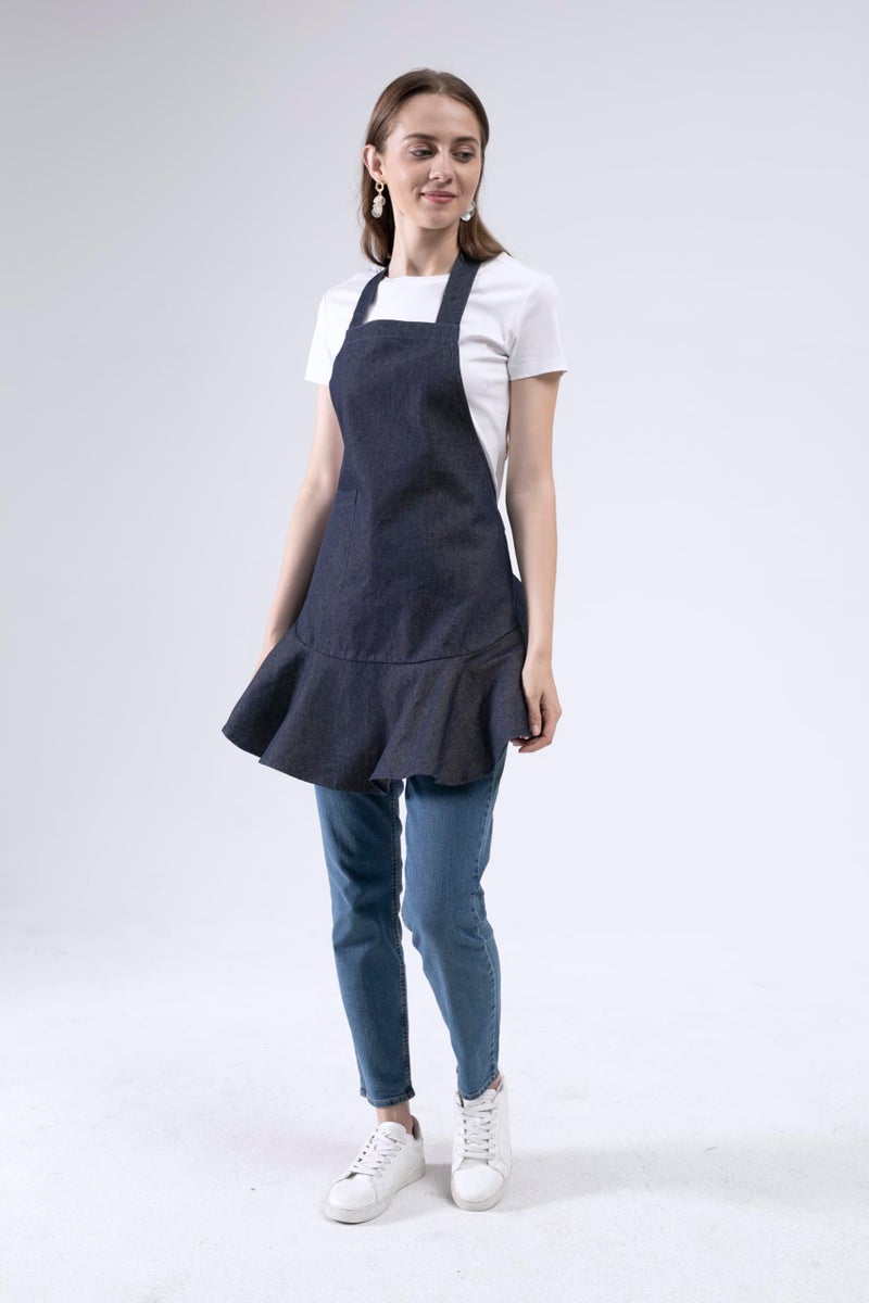 LilMents Women's Retro Denim Kitchen Bib Chef Apron (Navy Blue) - Image 3